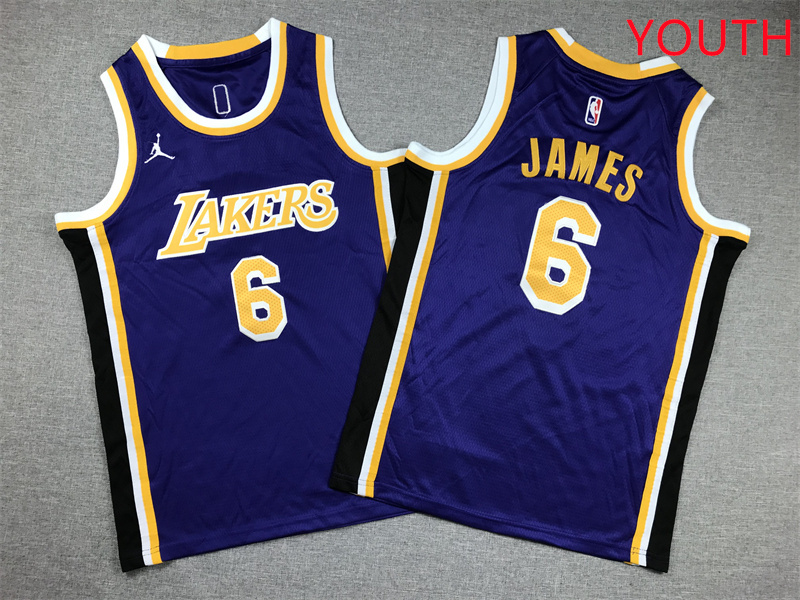 Youth Los Angeles Lakers #6 James Purple Jordan Edition NBA Jersey style 1->youth nba jersey->Youth Jersey